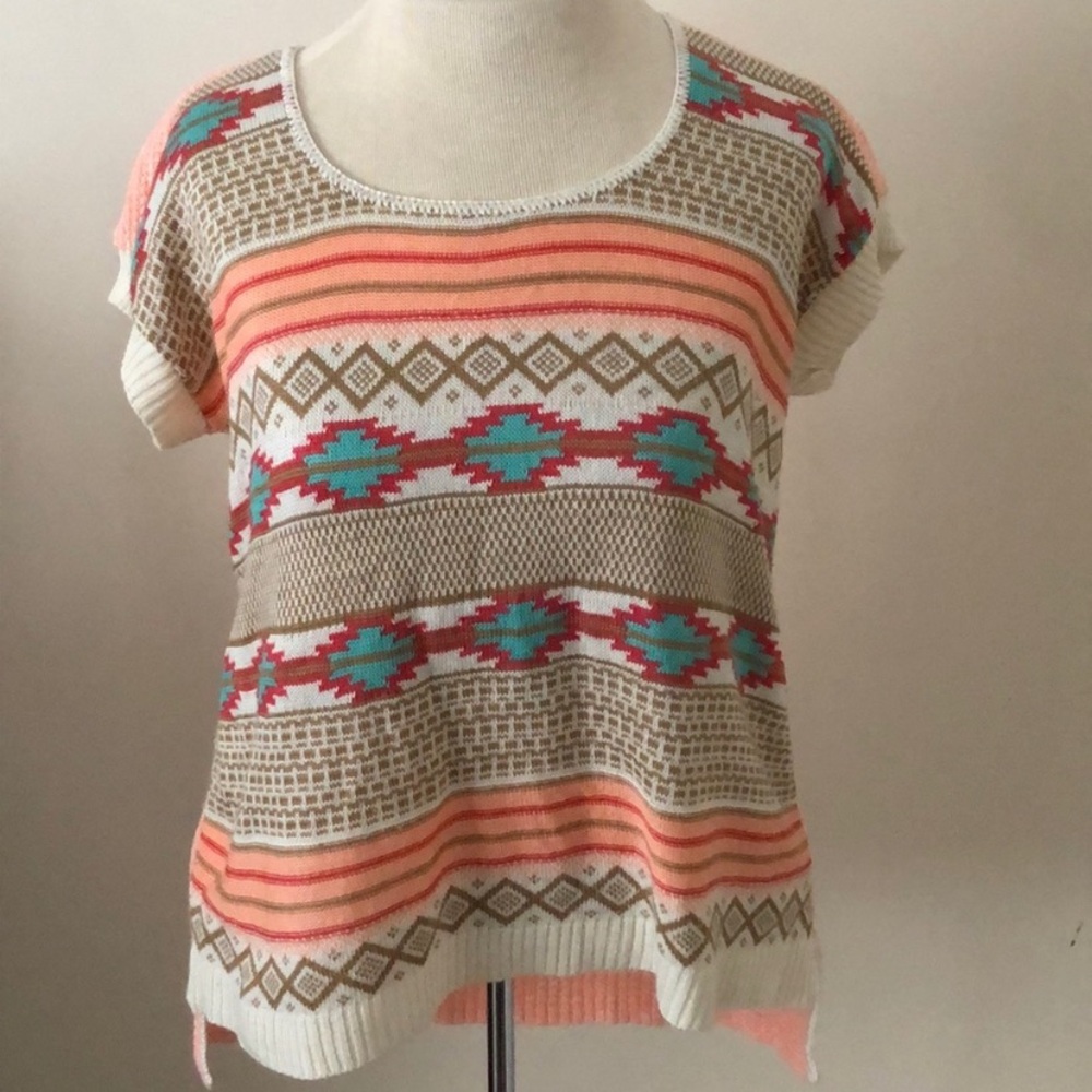 Women’s Cotton emporium Scoop neck short sleeve Aztec sweater small southwestern